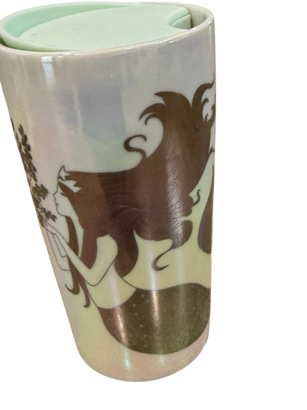 Starbucks Ceramic 12 oz Coffee Mug Iridescent Pearl  White With Sliding Lid